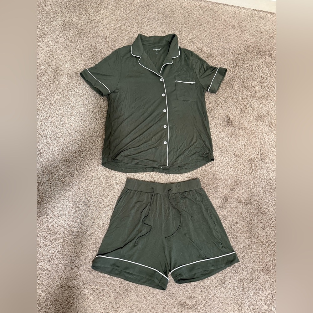 Olive Green Women's Pajama Set with White Trim Cozy Earth